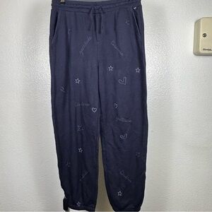 Splendid Dark Blue Joggers with Embroidered Accents Size L